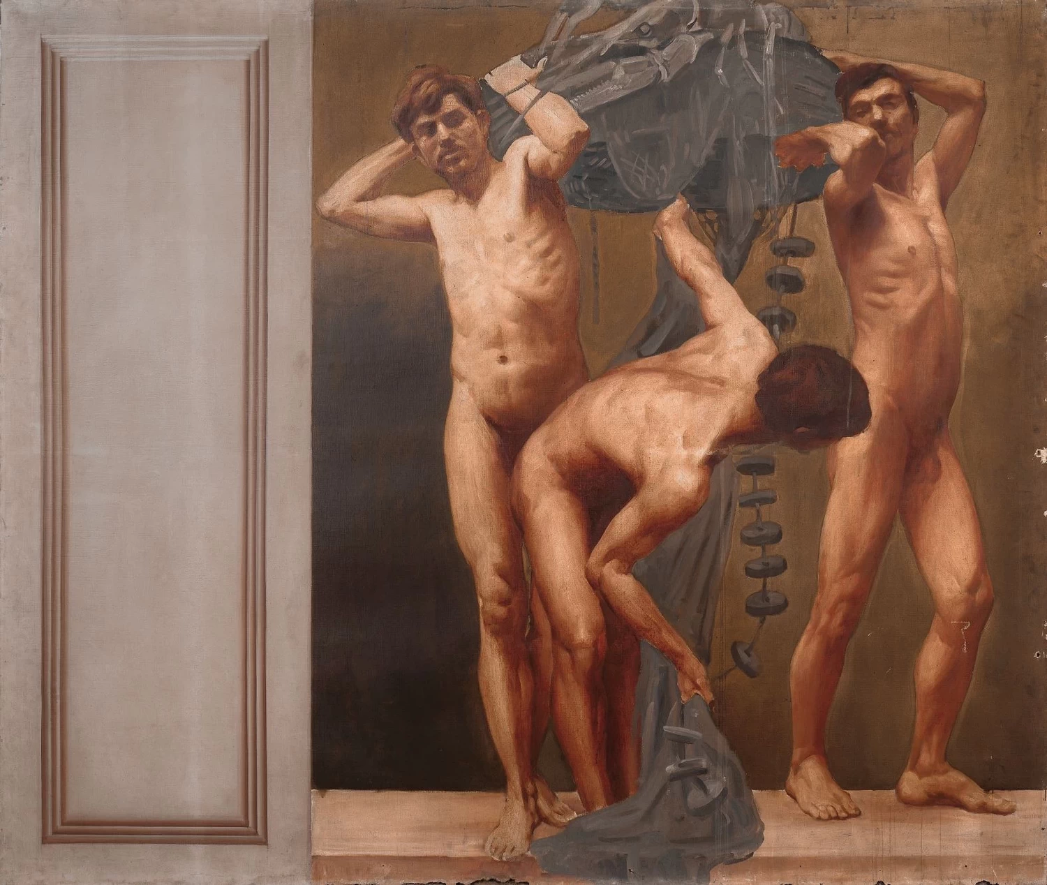 Tre figure nude con attrezzi da pesca - Crea